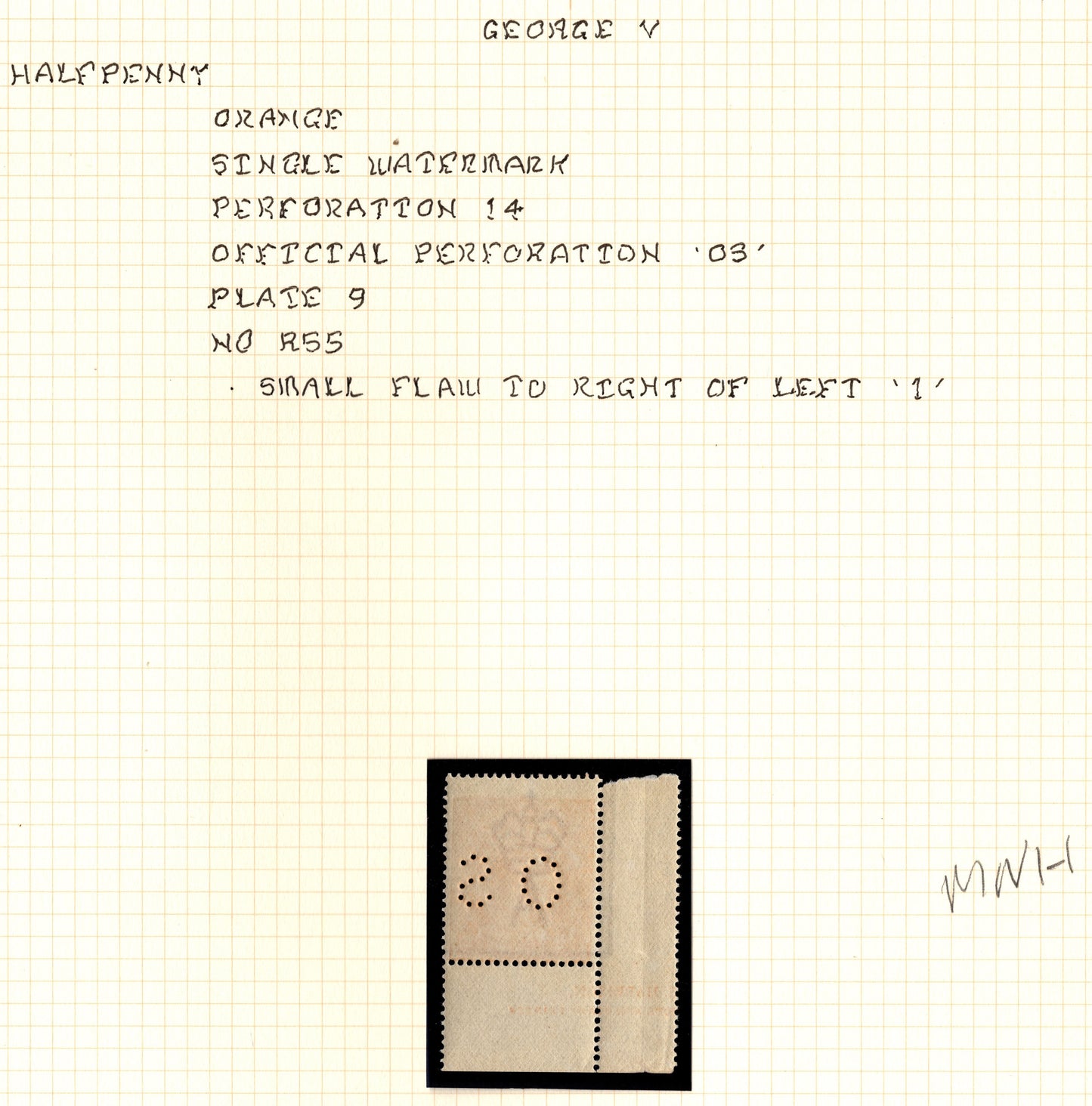 Australia KGV ½d Orange OS Perf Part Harrison Imprint x Andrew Johnston Collection