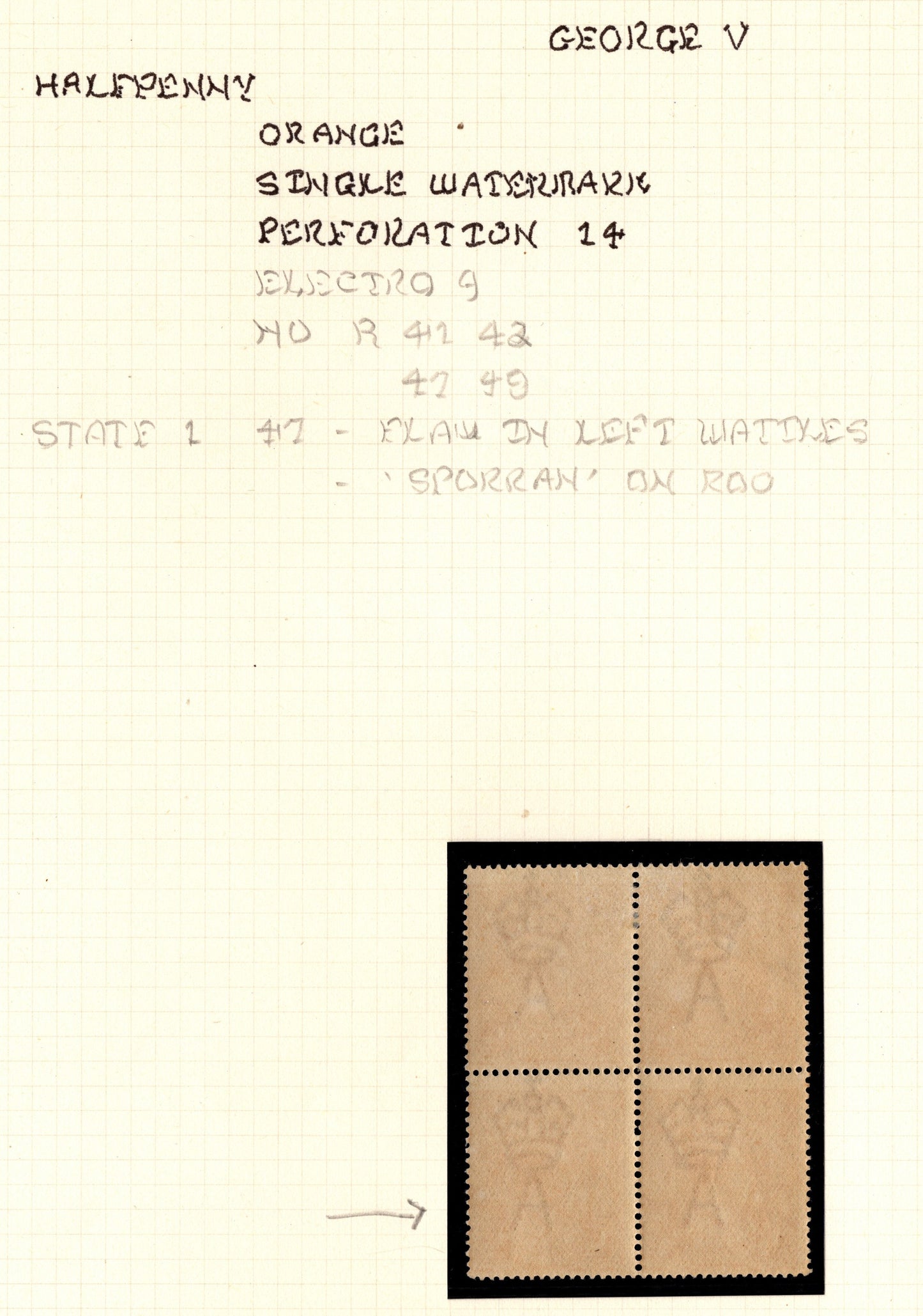 Australia KGV ½d Orange Mint Block x Andrew Johnston Collection