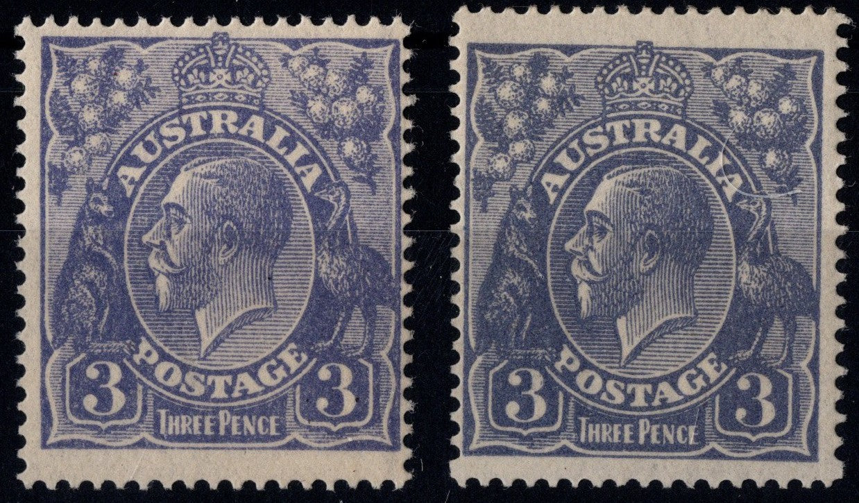 Australia KGV 3d Pair Type A & B Fine Mint