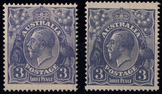 Australia KGV 3d Pair Type A & B Fine Mint