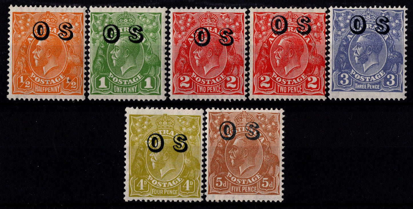 Australia KGV OS Overprint Set Many Mint Never HInged