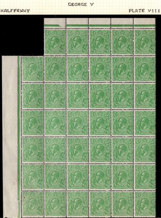 Australia KGV ½d Green Mint Block x Andrew Johnston Collection