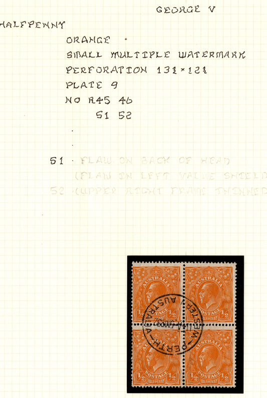 Australia KGV ½ d Orange Block x Andrew Johnston Collection