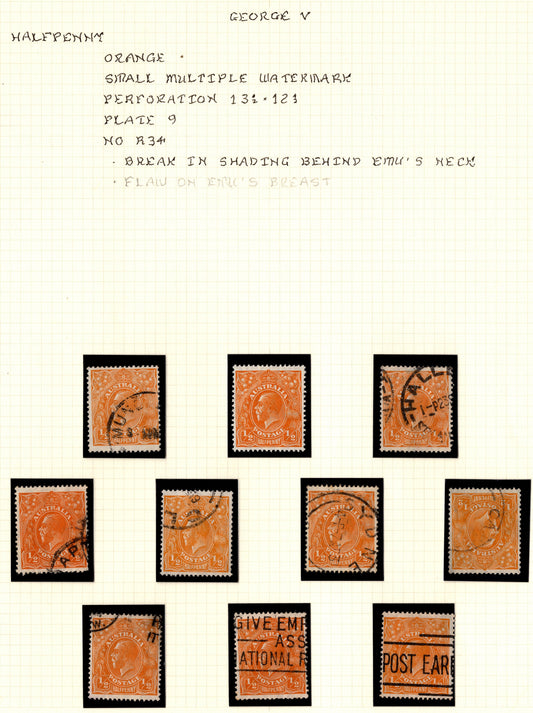 Australia KGV ½d Orange Used Selection x Andrew Johnston Collection
