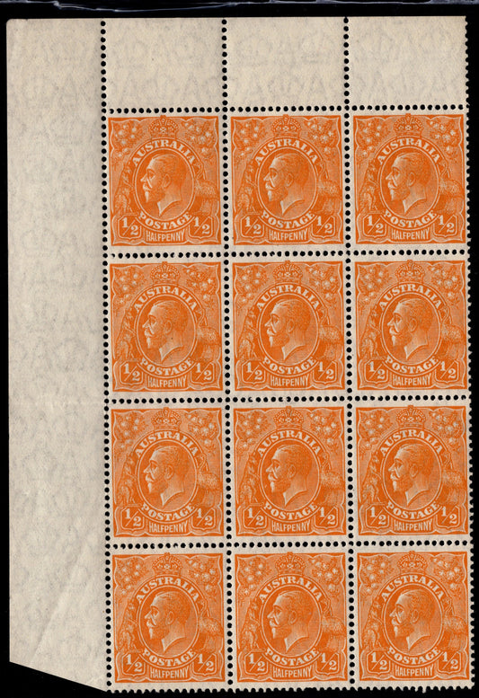 Australia KGV ½d Orange Corner Block x Andrew Johnston Collection