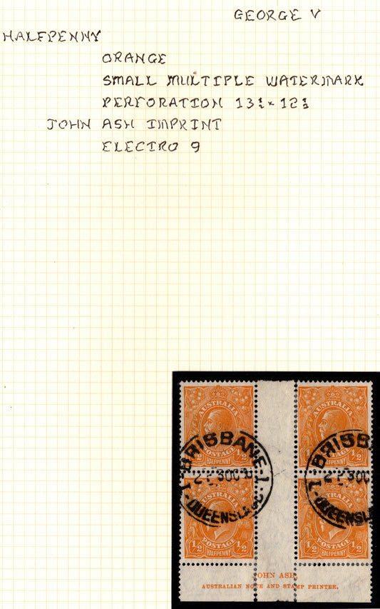 Australia KGV ½d Orange Block x Andrew Johnston Collection