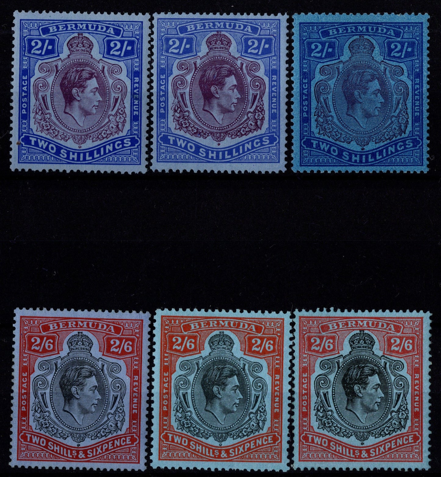 Bermuda KGV1 2/- & 2/6d Mix Shades